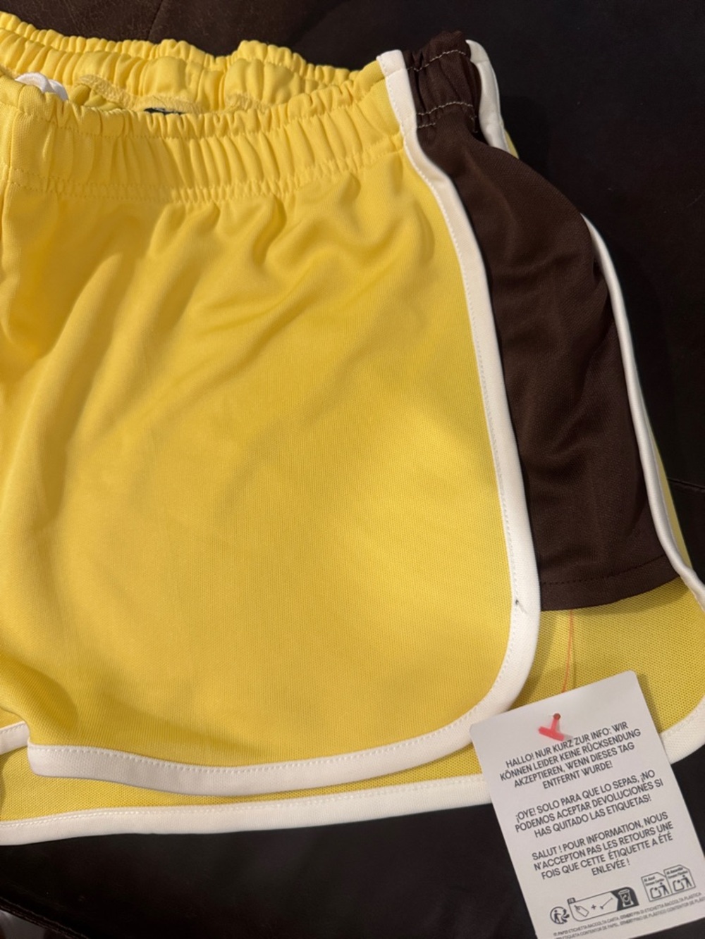 ASOS Yellow Athletic Drawstring Shorts with White Trim and brown - Picture 4 of 7